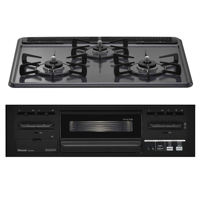 日本原装进口 RINNAI林内 嵌入式烤箱灶 METAL系列三眼灶中配黑色 RS31M5H2RABW-LPG燃气灶