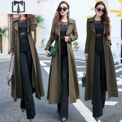 SUNTEK长款风衣女过膝超长2021新款春秋时尚英伦风气质修身显瘦港味外套风衣