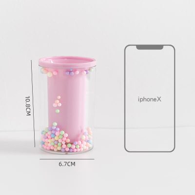 本小姐可爱梦幻彩色球笔筒创意学生多功能亚克力文具收纳笔筒q三维工匠方形-梦幻粉