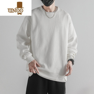 YANXU日系圆领复古加绒假卫衣男2022外套百搭华夫格上衣