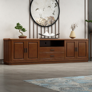 青木川 中式实木电视柜落地2024新款客厅卧室加高款收纳储物柜置物架矮柜家具影视柜地柜