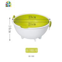 洗菜篮厨房创意淘米盆塑料水果篮家用收纳盆双层沥水篮 FENGHOU 白+绿/L