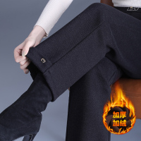 大码加绒加厚毛呢女裤2024新款女士直筒裤中年妈妈裤子秋冬季外穿