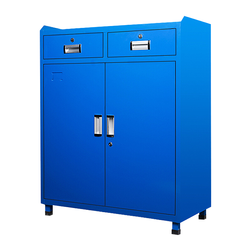 全简家具工具柜重型车间二斗双开门式五金柜铁皮储物柜多功能器材柜矮柜蓝色加厚款