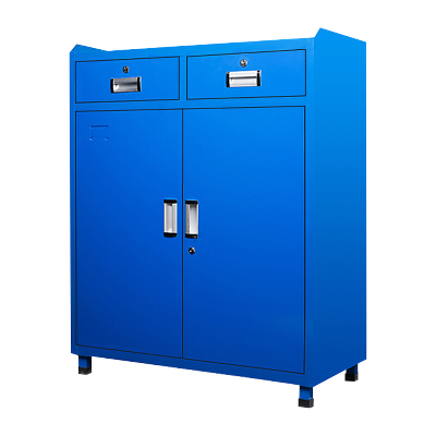 全简家具工具柜重型车间二斗双开门式五金柜铁皮储物柜多功能器材柜矮柜蓝色加厚款