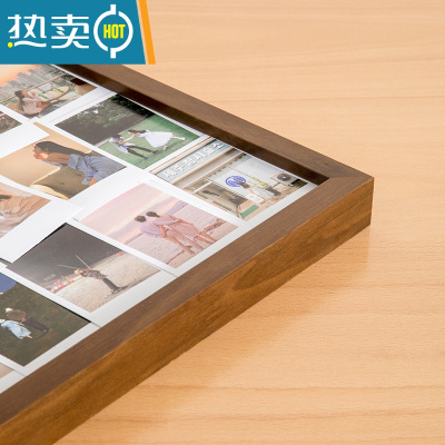 敬平实木diy拍立得画框情侣闺蜜洗照片做成挂墙相框手工生日摆台摆件 黑胡桃色 30寸[50.8*76.2cm]挂墙