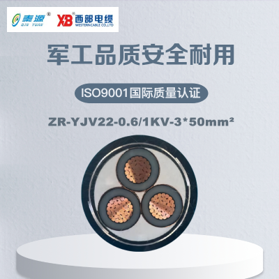 秦源牌 ZR-YJV22-0.6/1KV-3*50mm² 阻燃铜芯低压钢带铠装电力电缆 元/米 定制商品 联系客服