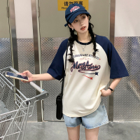 [2.5折价46元]唐狮复古美式T恤女短袖夏季新款插肩袖宽松上衣女别致
