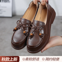 英伦风真皮乐福鞋女秋季新款时尚百搭舒适透气轻复古底休闲鞋