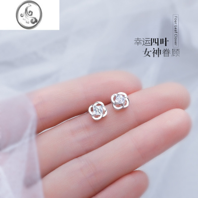 JiMi四叶草耳钉女夏银银925银针高级感气质耳饰养耳洞耳环2022年新款