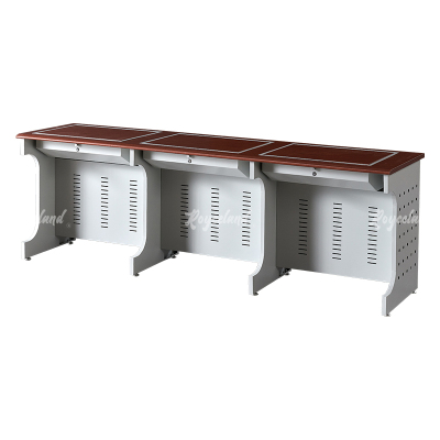洛诗莲 (RoyceLand) 隐藏式翻转电脑桌培训桌教室机房多媒体学习桌办公桌B款三人位胡桃色