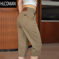 HLCOMAN七分短裤男士夏季薄款2025新款修身直筒卡其色休闲7分中裤子