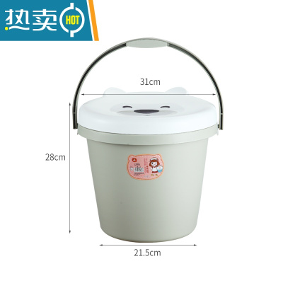 敬平小桶卡通带盖玩具手提桶洗澡储物桶有盖可坐人收纳凳钓鱼桶装水桶 绿色14L [1个装]