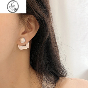 JiMi简约几何镂空方形耳钉女时尚个性磨砂肌理S925银针后挂式耳环耳饰 ED1964