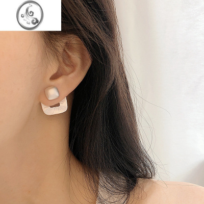 JiMi简约几何镂空方形耳钉女时尚个性磨砂肌理S925银针后挂式耳环耳饰