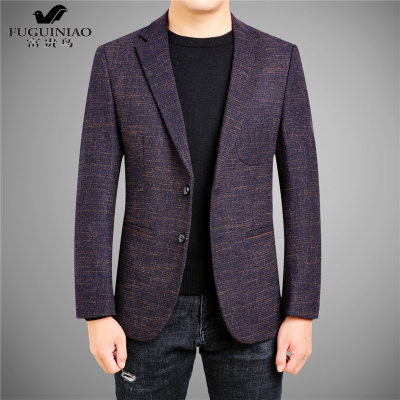 富贵鸟（FUGUINIAO）男士休闲羊毛呢西装男修身中青年韩版英伦帅气小西服上衣秋冬季外套潮