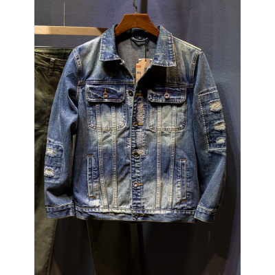 春秋新款牛仔外套男复古时尚潮流翻领夹克衣男士轻奢宽松上衣