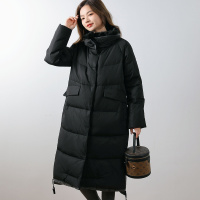 新款女式90绒纯色白鹅绒中长款女装加厚款羽绒服