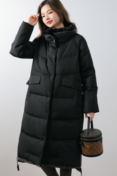 新款女式90绒纯色白鹅绒中长款女装加厚款羽绒服