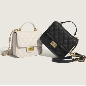 Ceba新款时尚潮流菱格质感鱼子酱锁扣链条百搭单肩斜挎手提小方