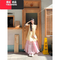 YIBUSHENGtinnbaby黄色碎花连衣裙女2024季新款温柔甜美仙气风叠穿短裙子