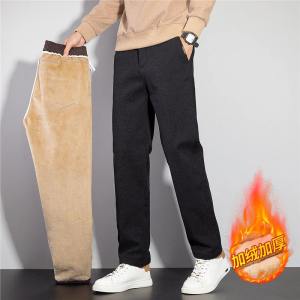 秋冬新款加绒保暖雪尼尔休闲裤男士时尚百搭直筒宽松男式长裤