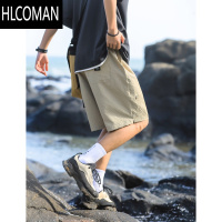 HLCOMAN吕小虎简约仿皱泡泡格薄款速干短裤男夏季潮牌宽松休闲五分沙滩裤