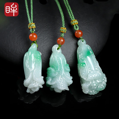 印象眸翡翠吊坠冰糯种飘绿白菜立体饱满男女款孤品玉石挂件附送证书