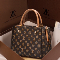 斯妮拉 欧美时尚2023新款头层牛皮真皮女包老花单肩包斜挎包百搭简约手拎女包 手提大包