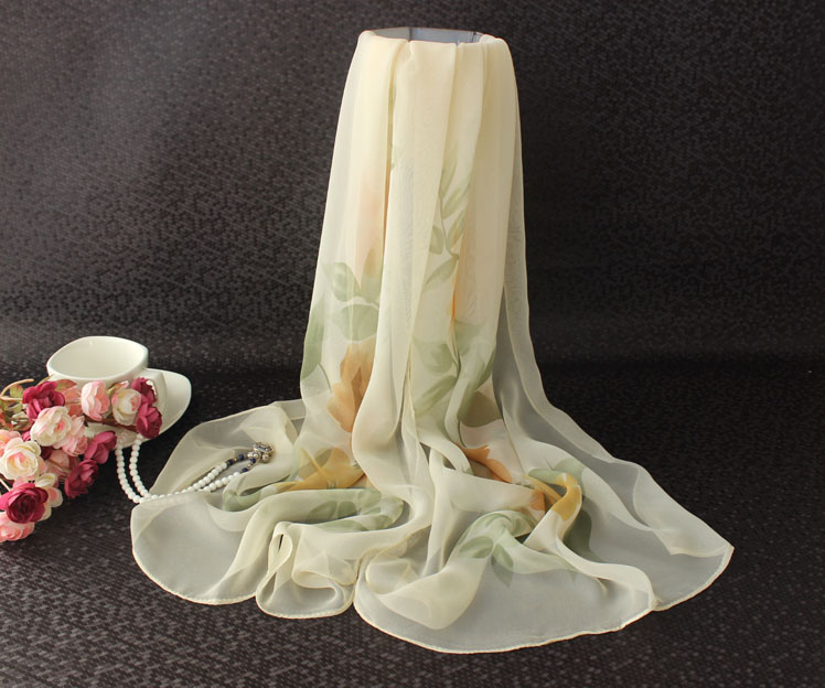 盛世尼曼小丝巾女春秋乔其纱围巾小长巾纱巾黑白色牡丹民族风夏天防晒