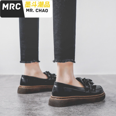 蝴蝶结流苏小皮鞋女2020春季新款韩版ins平底百搭学生单鞋乐福鞋墨斗潮品休闲鞋