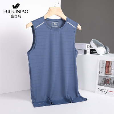富贵鸟冰丝背心T恤2021夏季新品短袖无袖纯色透气t恤汗背心男圆领体恤运动汗衫男士韩版男装大码
