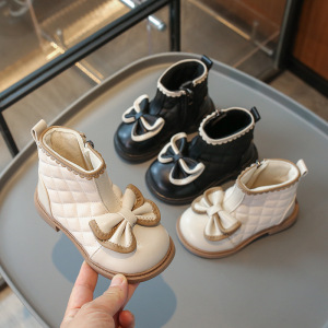 儿童靴子年秋季新款蝴蝶结单靴时尚童靴厚底休闲女童短靴