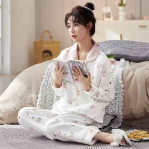 秋冬季女士睡衣月子服哺乳套装夹棉长袖和服保暖空气棉开衫家居服