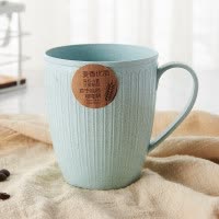 小麦秸秆漱口杯简约带手柄水杯家用牙刷杯情侣杯喝水杯子 三维工匠 蓝色+绿色+米色+粉色洗漱杯