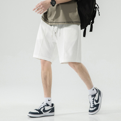 夏季男士短裤简约华夫格纯色休闲裤基础款宽松运动五分裤