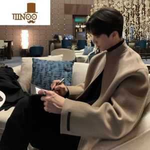 YANXU毛呢外套男潮牌ins韩版立领飞行员夹克潮流宽松纯色痞帅上衣