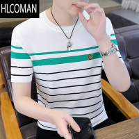 HLCOMAN2025新款短袖t恤男士夏季薄款针织上衣服冰丝条纹半袖体恤衫