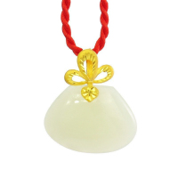 梦克拉 足金和田玉金镶玉吊坠 珠圆玉润 和田玉吊坠 女款 金镶玉