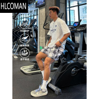 HLCOMAN美式格纹四分短裤篮球运动休闲宽松健身跑步国潮男