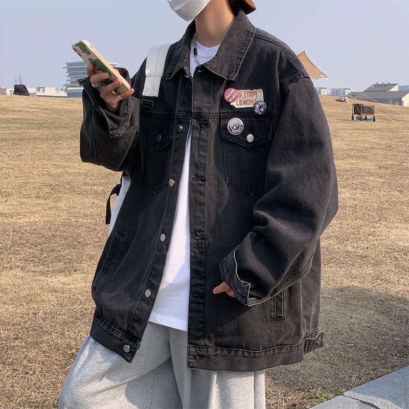 牛仔夹克男美式潮牌春秋新款宽松百搭青少年痞帅潮流夹克男士上衣