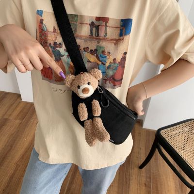 派尼美特日系ins斜跨帆布胸包女2020新款网红可爱小熊腰包单肩斜挎包