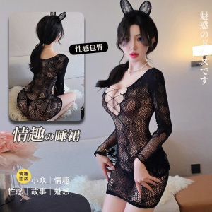 长夜漫漫情趣内衣性感诱惑连体提花镂空透视包臀裙可撕扯网衣5362 黑色 精装(80-140斤)