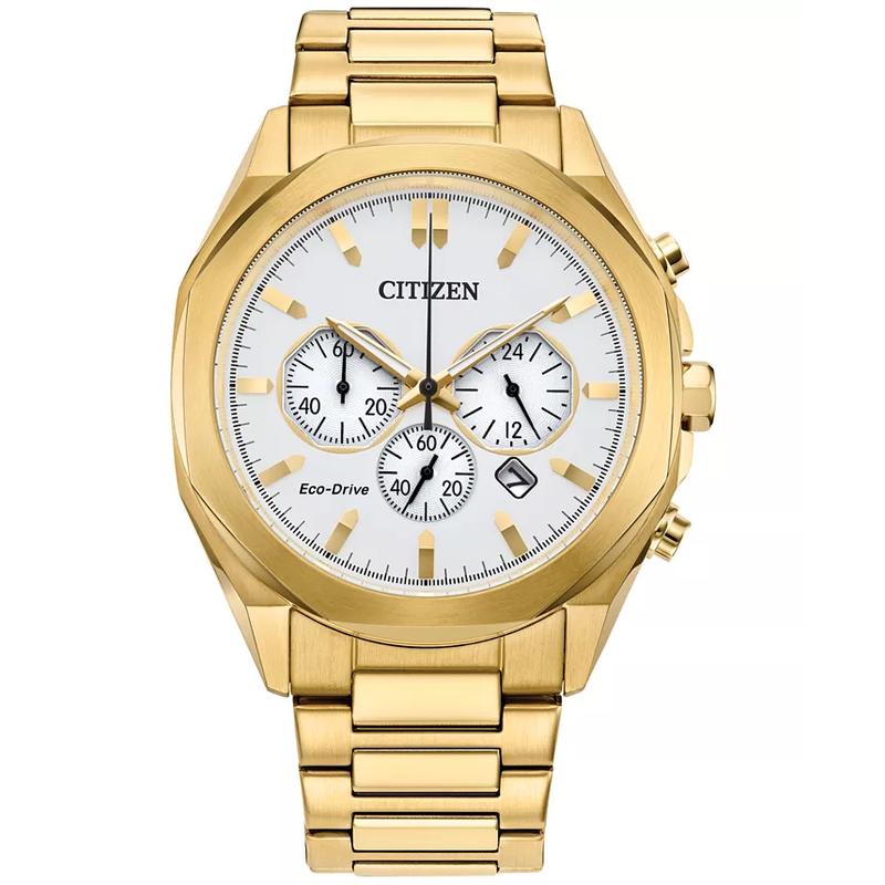 西铁城(CITIZEN)光动能男士石英腕表金 tone不锈钢表带41mm防水耐用运动商务