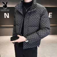 花花公子冬季羽绒服男士短款印花白鸭绒上衣服休闲保暖立领外套男