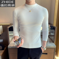SUNTEK冬季打底衫男士加绒修身棉圆领长袖T恤紧身体恤白色秋衣内搭T恤