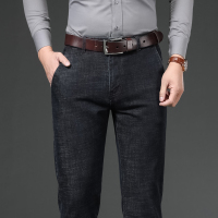 金盾(KIN DON)牛仔裤男秋冬季宽松直筒新款弹力大码高端天丝一字袋长裤子