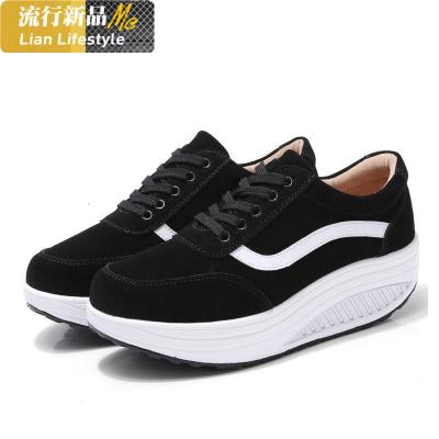 2019秋季新款摇摇鞋女真皮厚底松糕鞋坡跟女单鞋韩版运动休闲女鞋知义(ZHIYI)休闲鞋