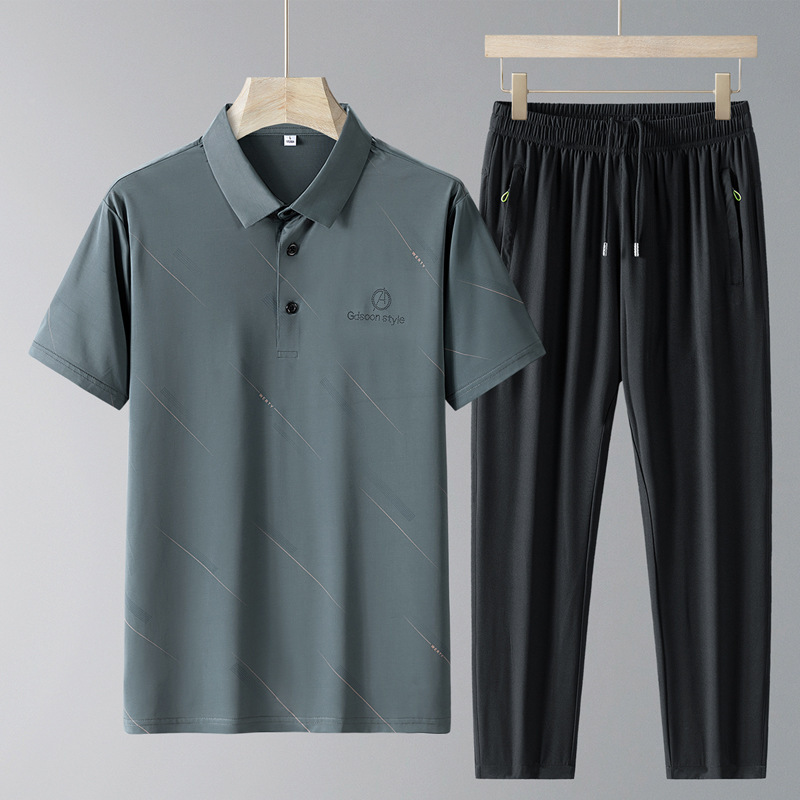 2025爸爸装POLO衫夏季运动两件套男士短袖男装中老年新款速干翻领