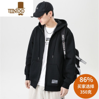 YANXU连帽拉链开衫卫衣男士上衣服加绒潮牌青少年运动休闲美式外套